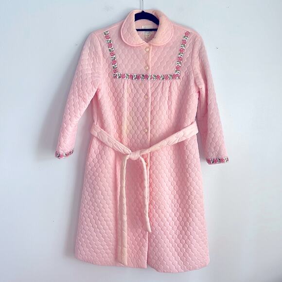 Vintage Loungees quilted flower detail button up house coat robe sz 12 - Picture 1 of 8